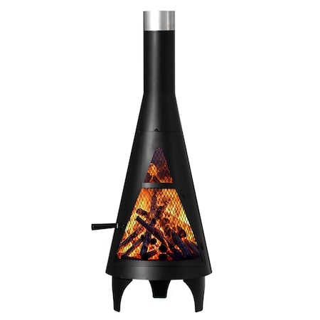 Gardenised 50-in. Black Outdoor Metal Wood Burning Chiminea, Patio Heater Fire Pit, w/Fire Pit Poker Handle QI004662